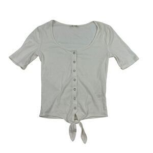 Aeropostale Sz XS White Ribbed Short Sleeve Scoop Neck Baby Tee Tie Knot Front
